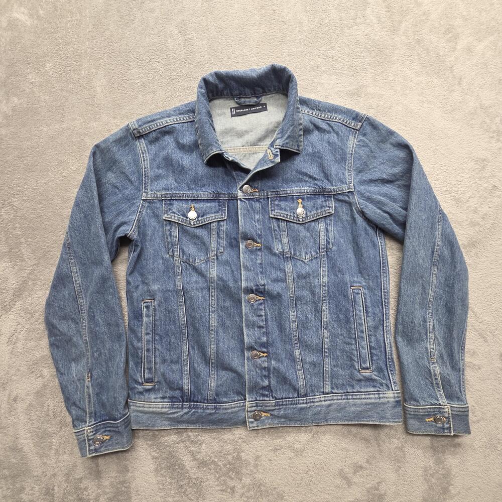Everlane Denim Jacket Mens M Blue Trucker Collared Pockets Button Short Uniform